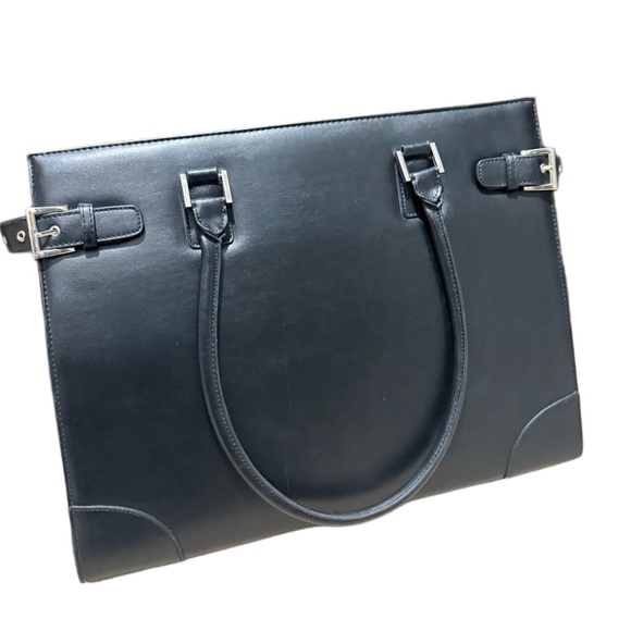 Franklin covey Black Leather laptop unisex shoulder Bag briefcase - Picture 3 of 7